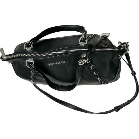 MICHAEL Michael Kors Sadie Leather Satchel in Black with Silver Hardware - Picture 10 of 16